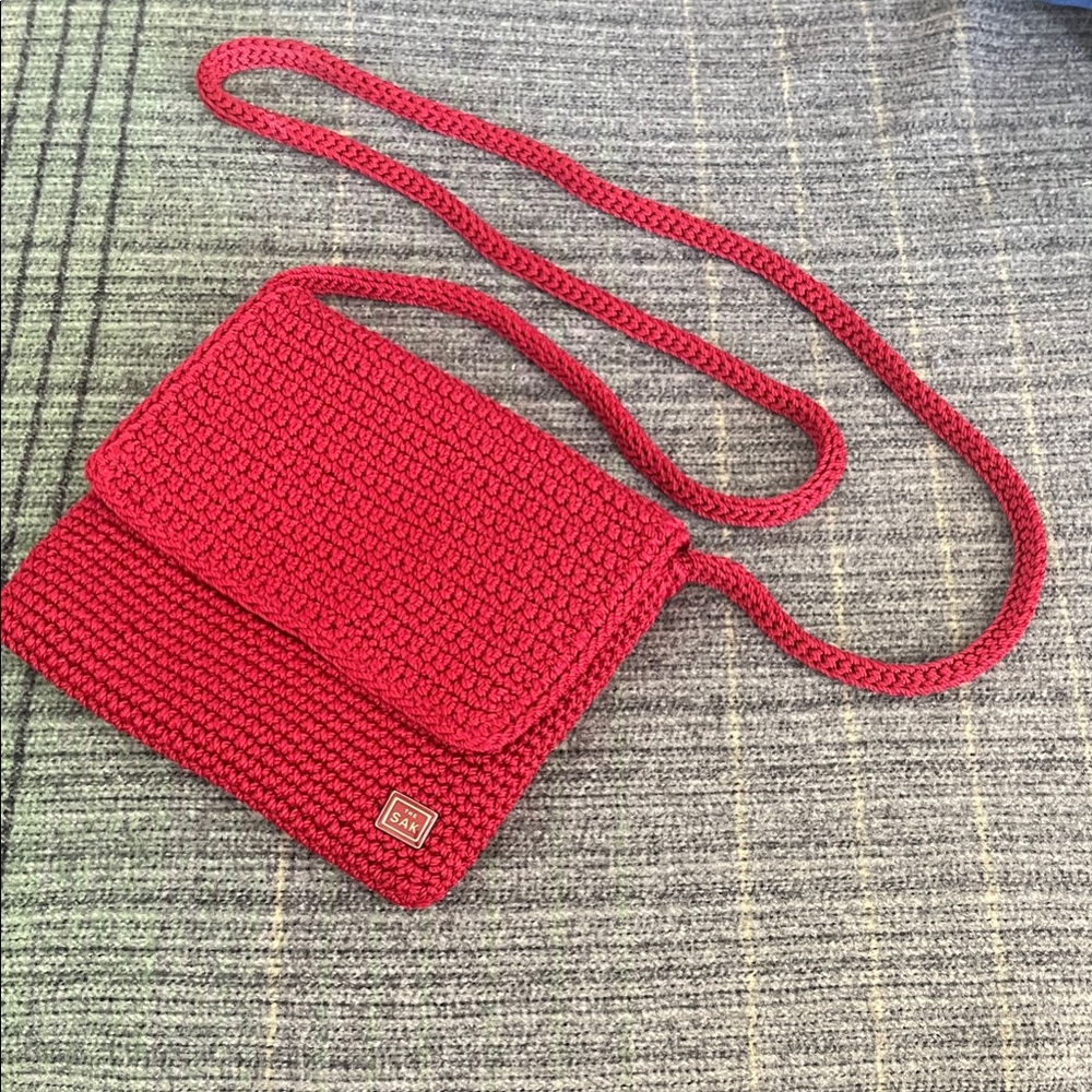 The Sak Cherry Red Crochet Crossbody Bag like new